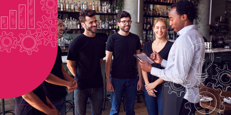 Reunião entre funcionarios de um bar ou restaurante