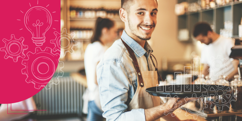 Barman servindo drink em bar moderno com destaque para a eficiência operacional e aumento de produtividade sem texto na imagem.