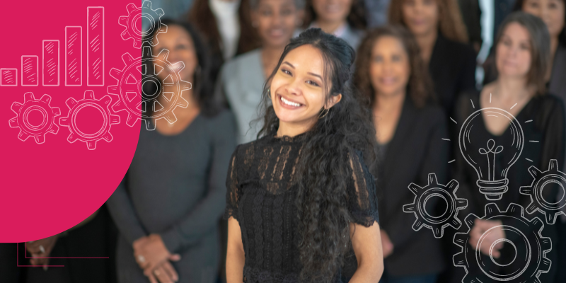 Grupo diversificado de mulheres empreendedoras demonstrando poder e inovação no ambiente de trabalho, simbolizando a força feminina no empreendedorismo.